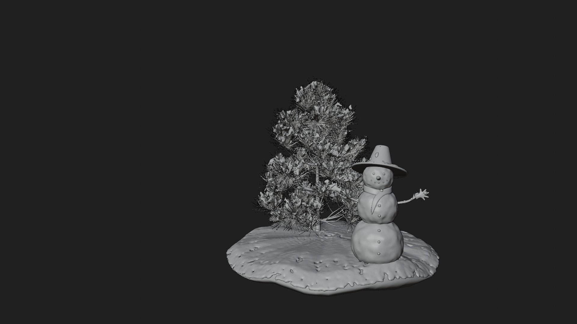 Snowman and Pine tree 3D model_10