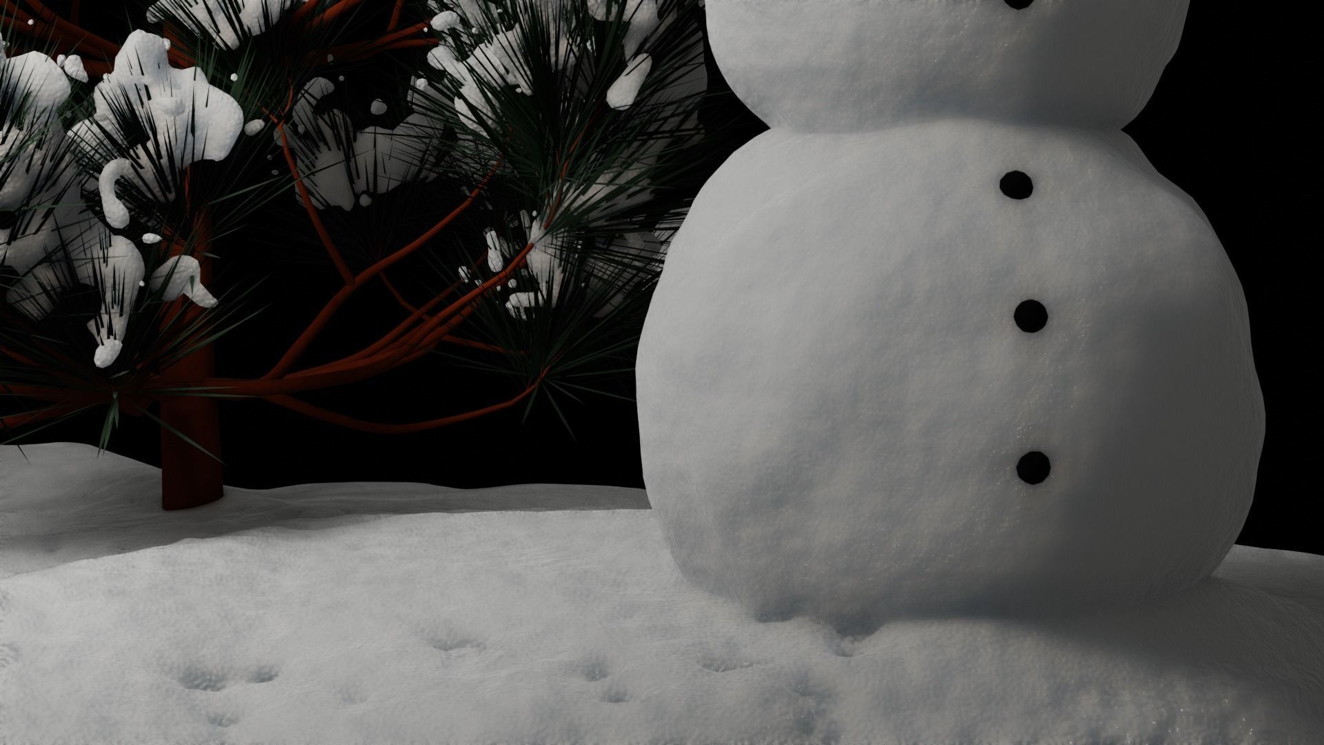 Snowman and Pine tree 3D model_1