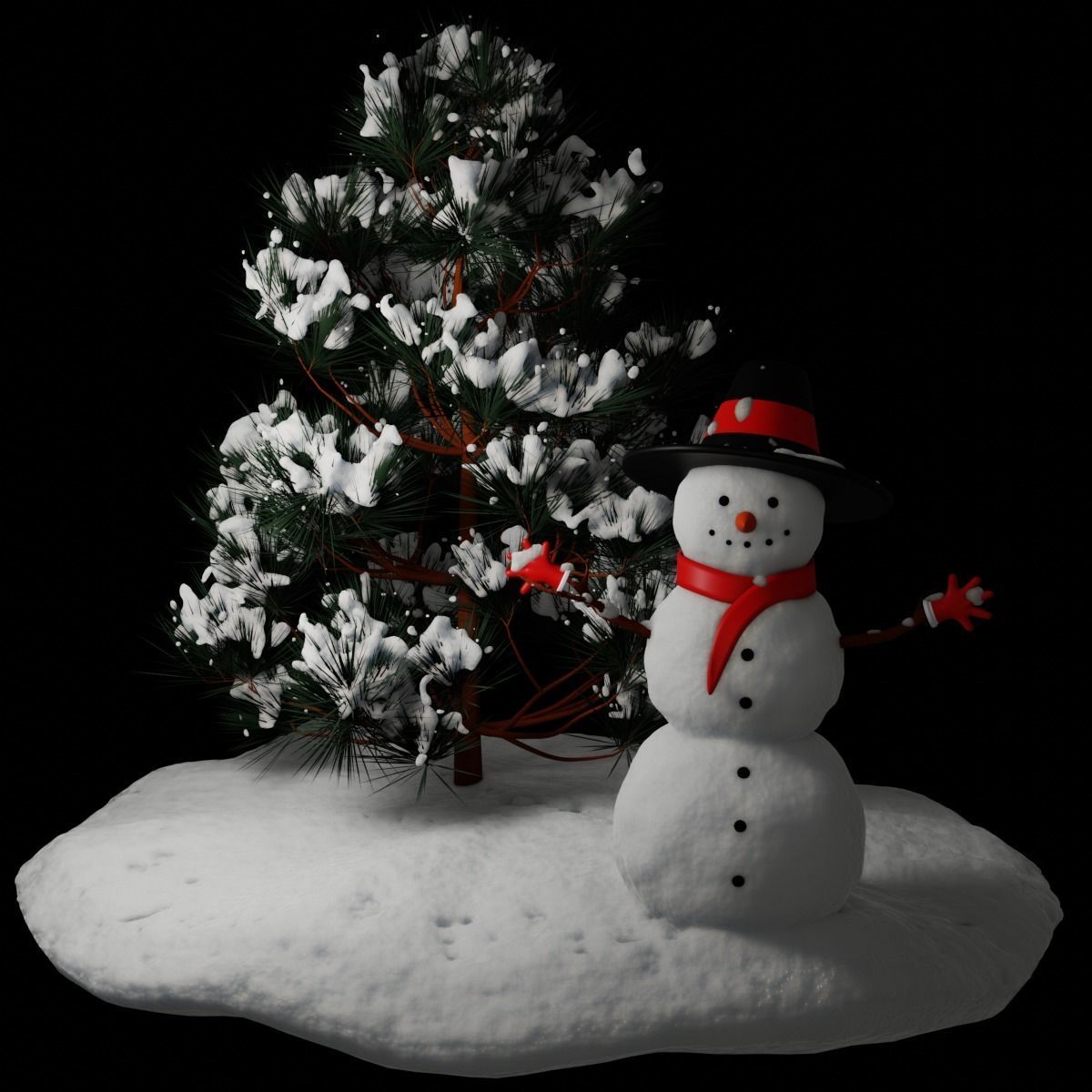 Snowman and Pine tree 3D model_6