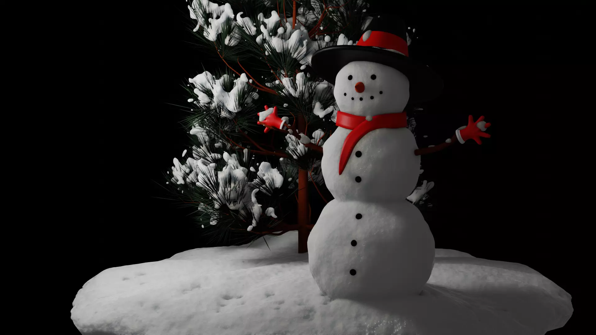 Snowman and Pine tree 3D model_0
