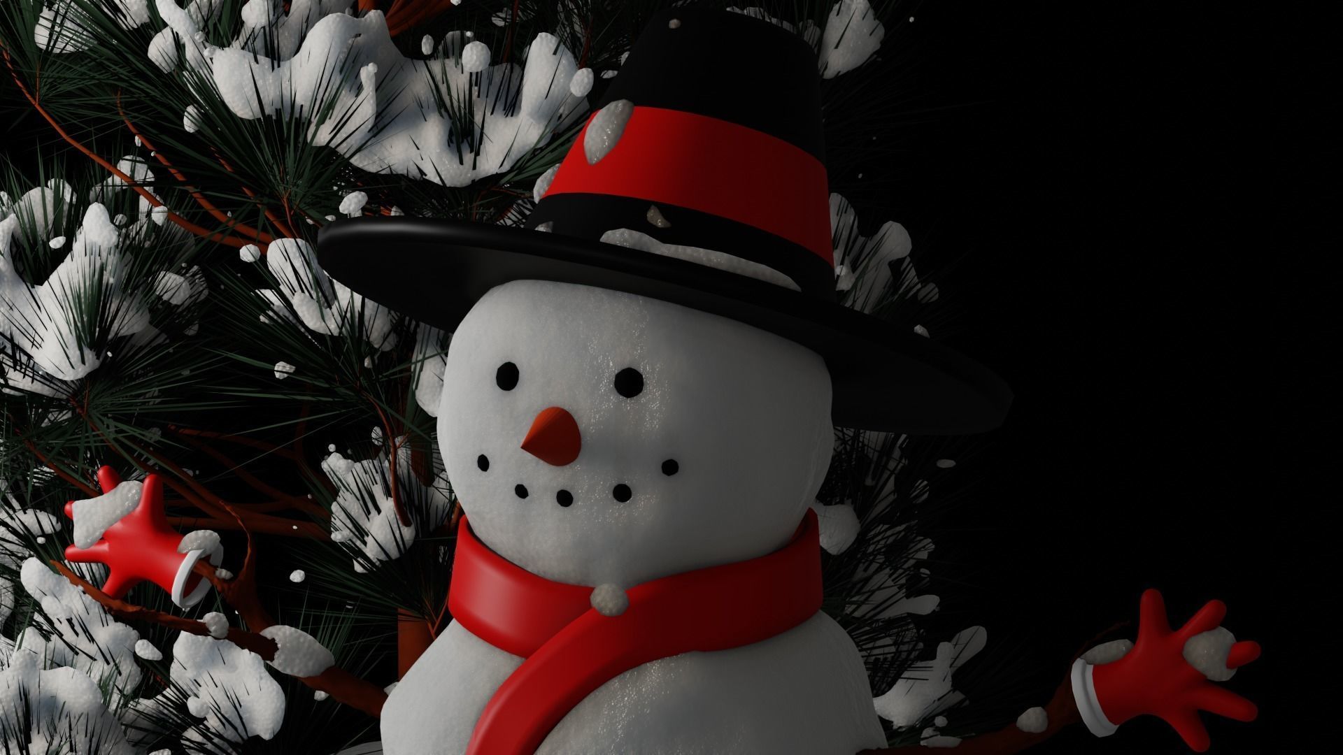 Snowman and Pine tree 3D model_7