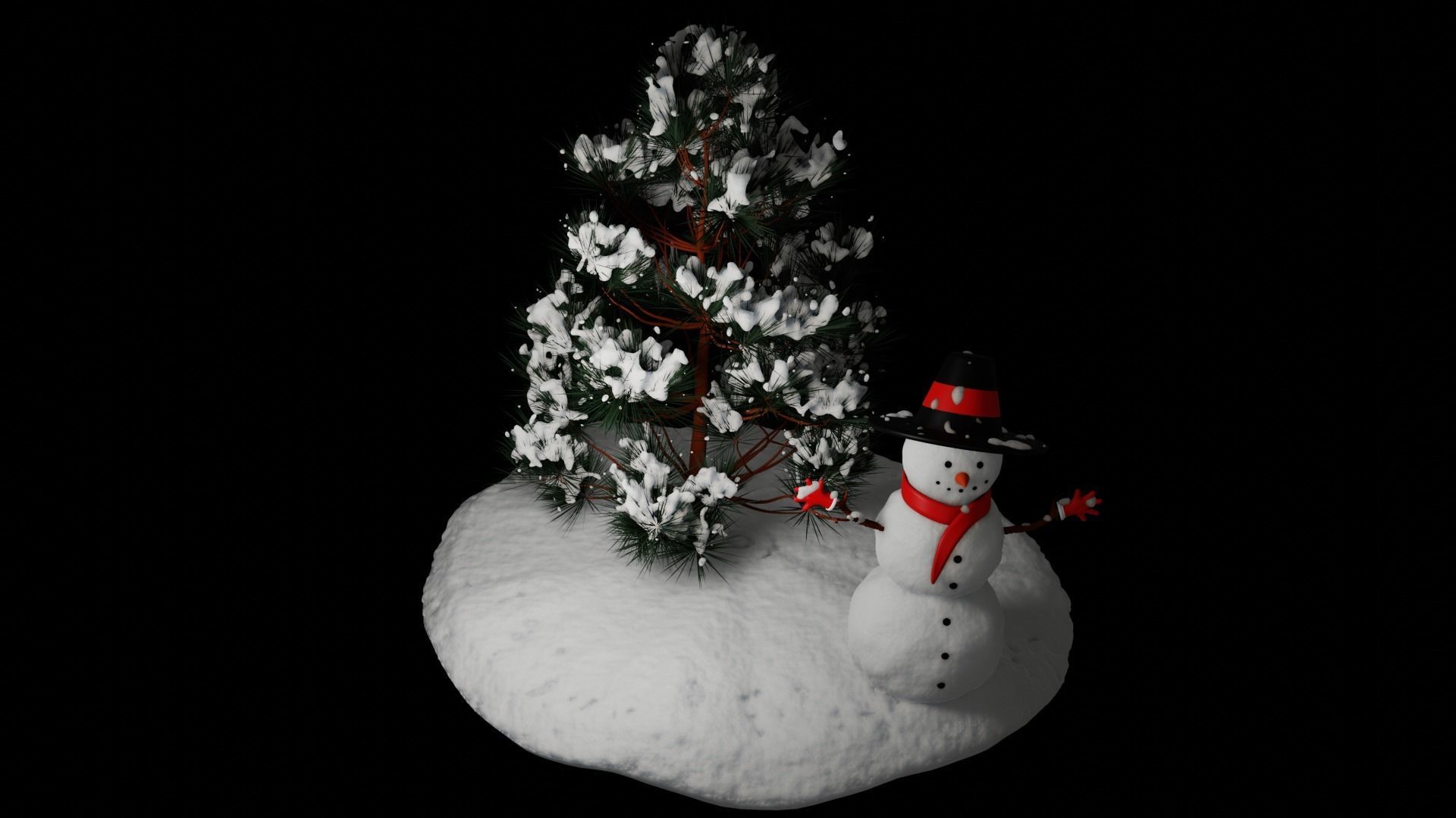 Snowman and Pine tree 3D model_4