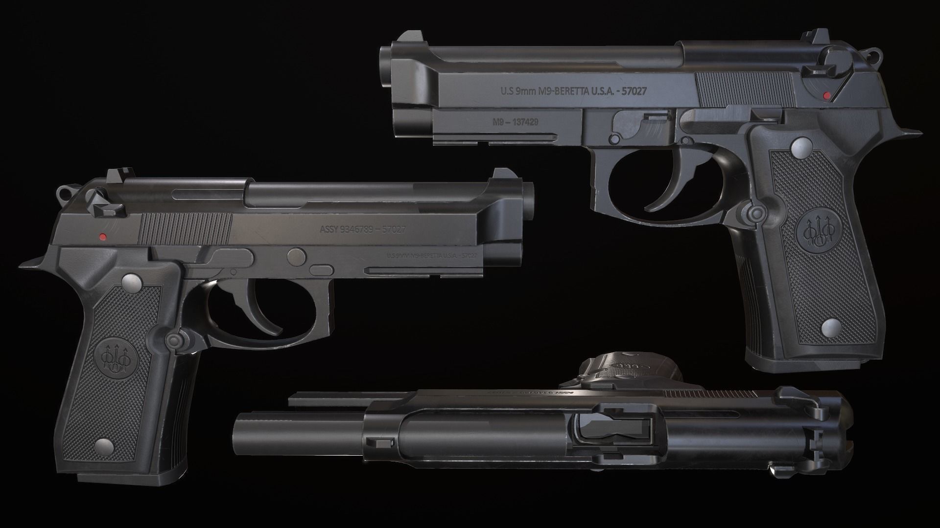 Beretta 92 FS Low-poly 3D model_5