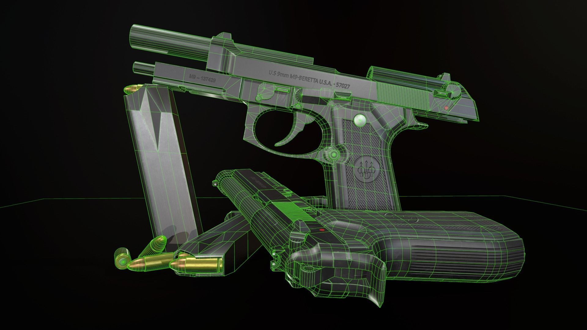 Beretta 92 FS Low-poly 3D model_7