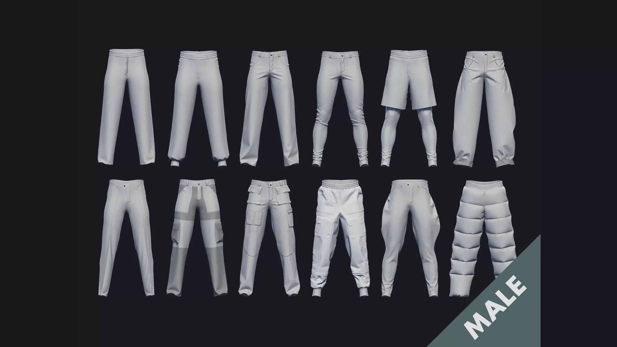 MALE PANTS PACK genesis 8 highpoly 3D model