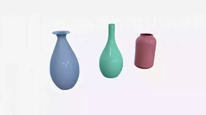 Interior Decor Vase Set Blue Green Red 4K PBR Textures Render Free low-poly 3D model