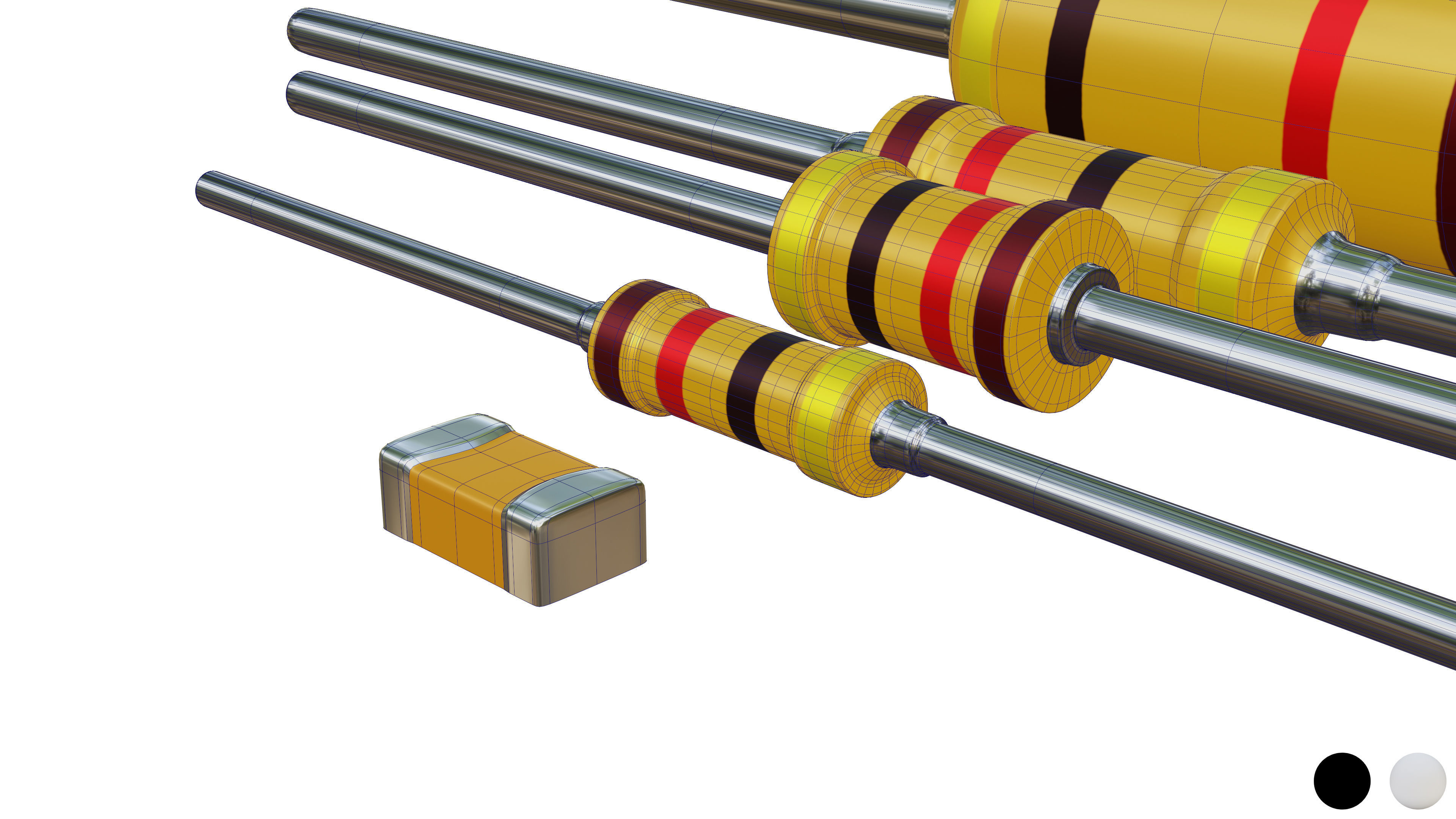 Register four resistors Low-poly 3D model_2