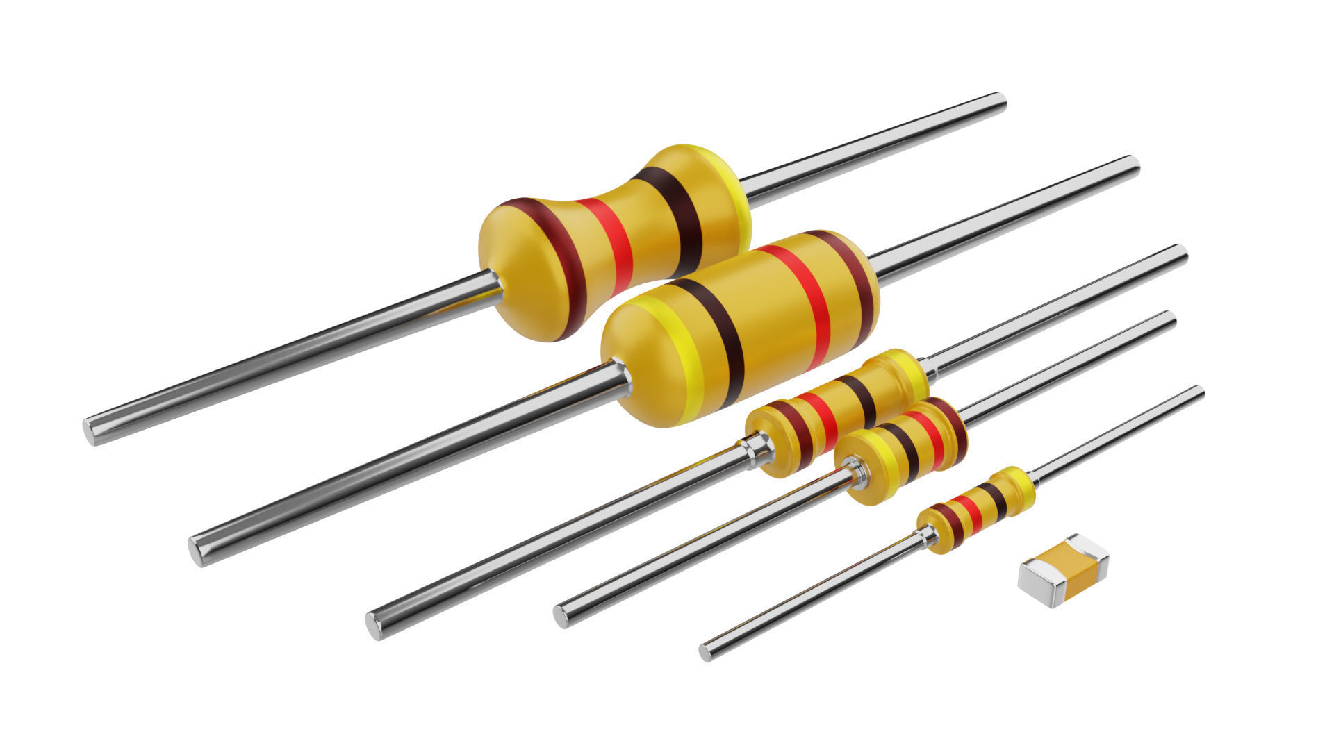 Register four resistors Low-poly 3D model_1