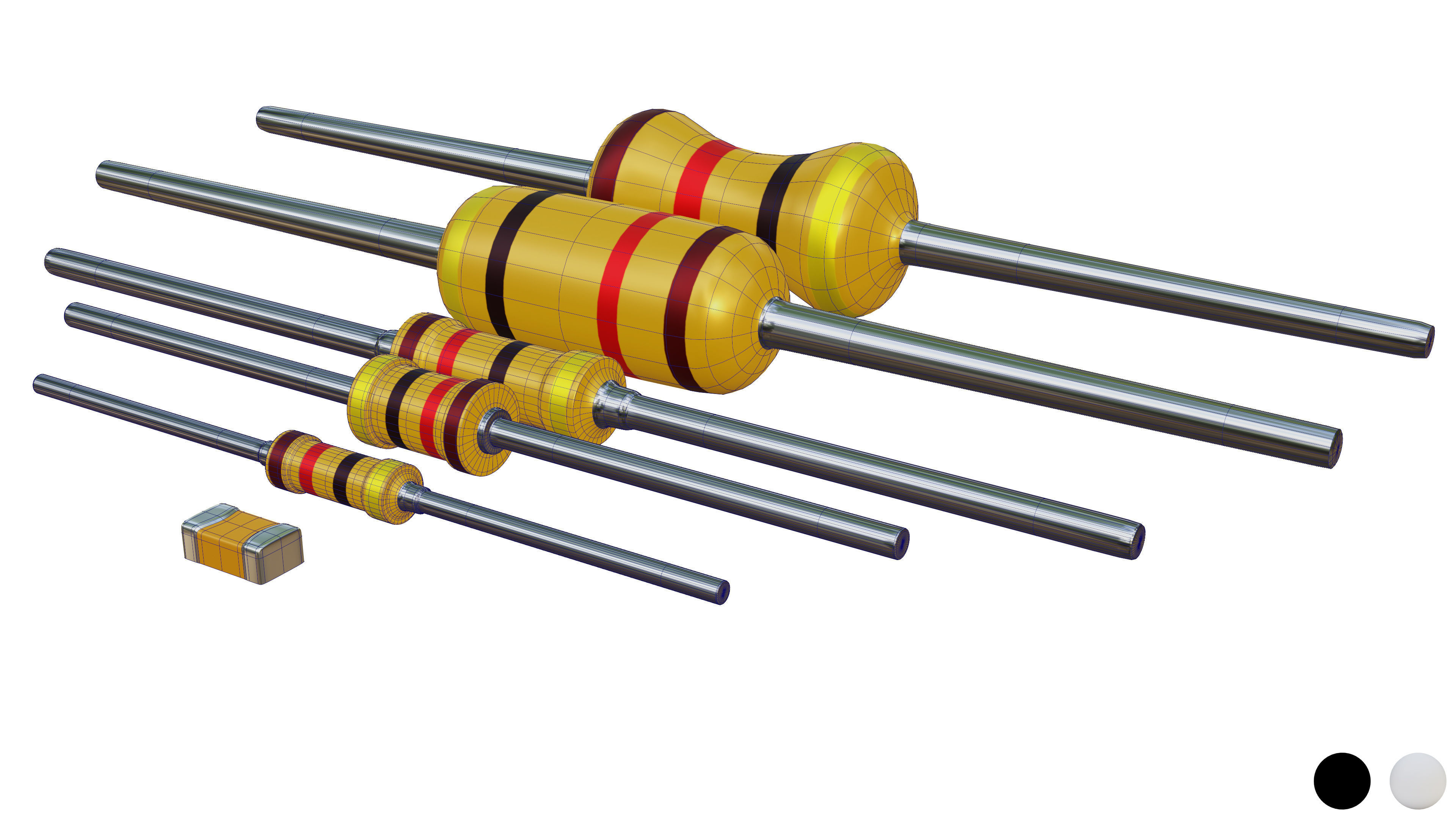 Register four resistors Low-poly 3D model_3