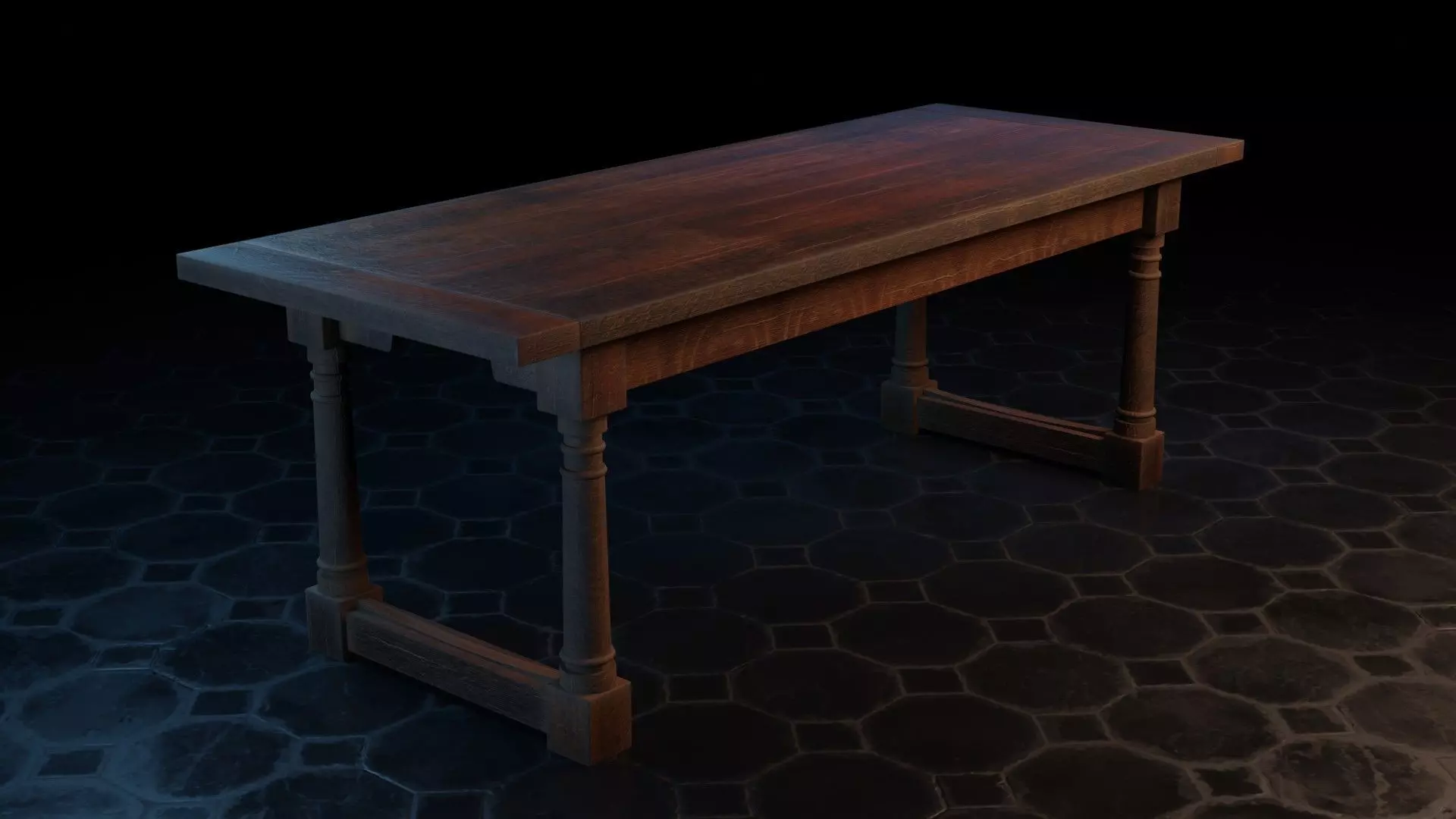 Medieval wooden table Free low-poly 3D model_0
