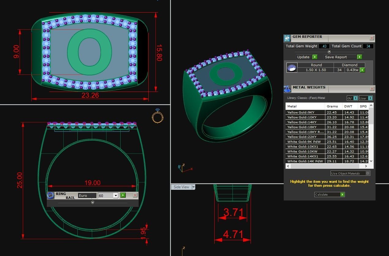 Men Alphabet Jewelry Ring O 3D print model_1