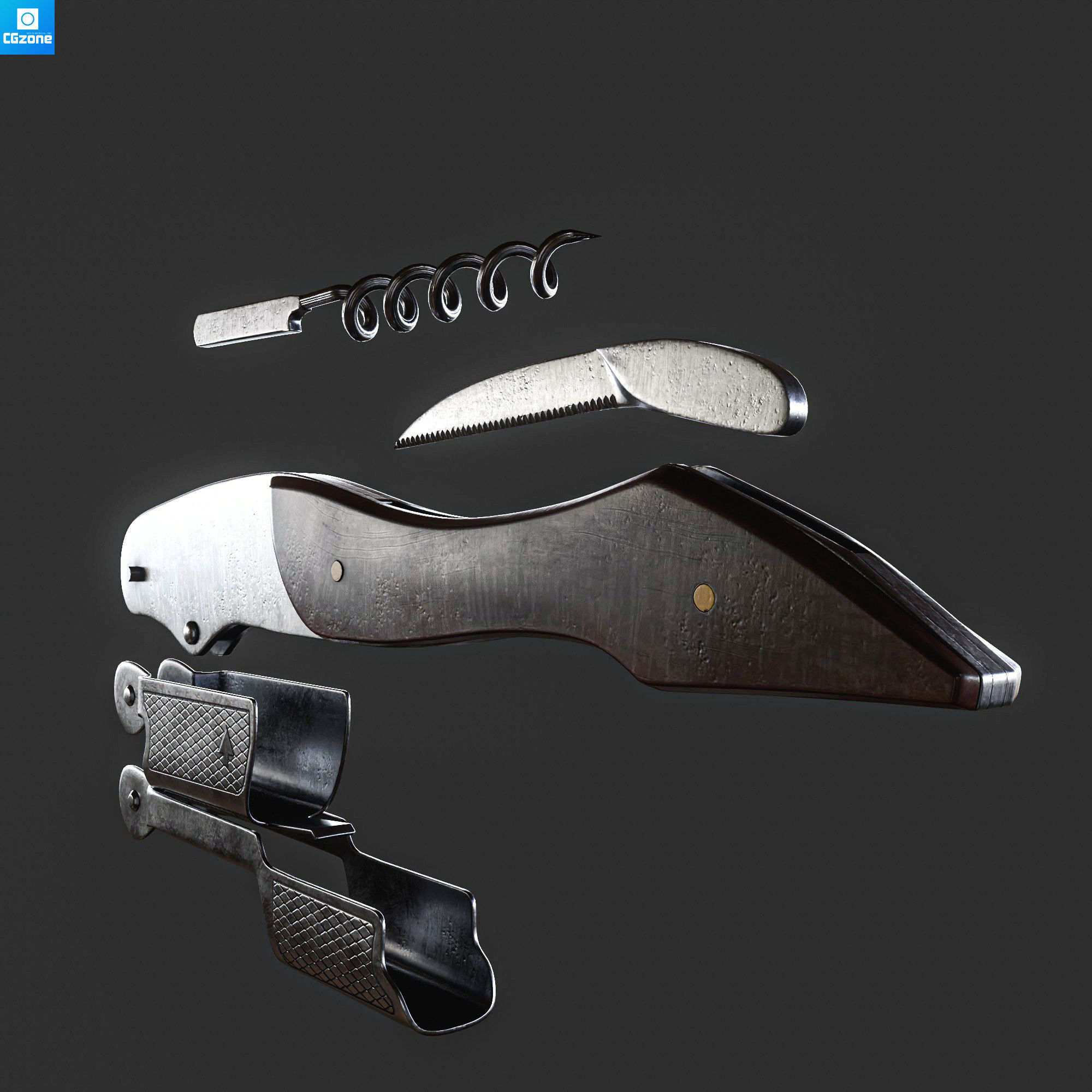 Corkscrew wooden gun Low-poly 3D model_3