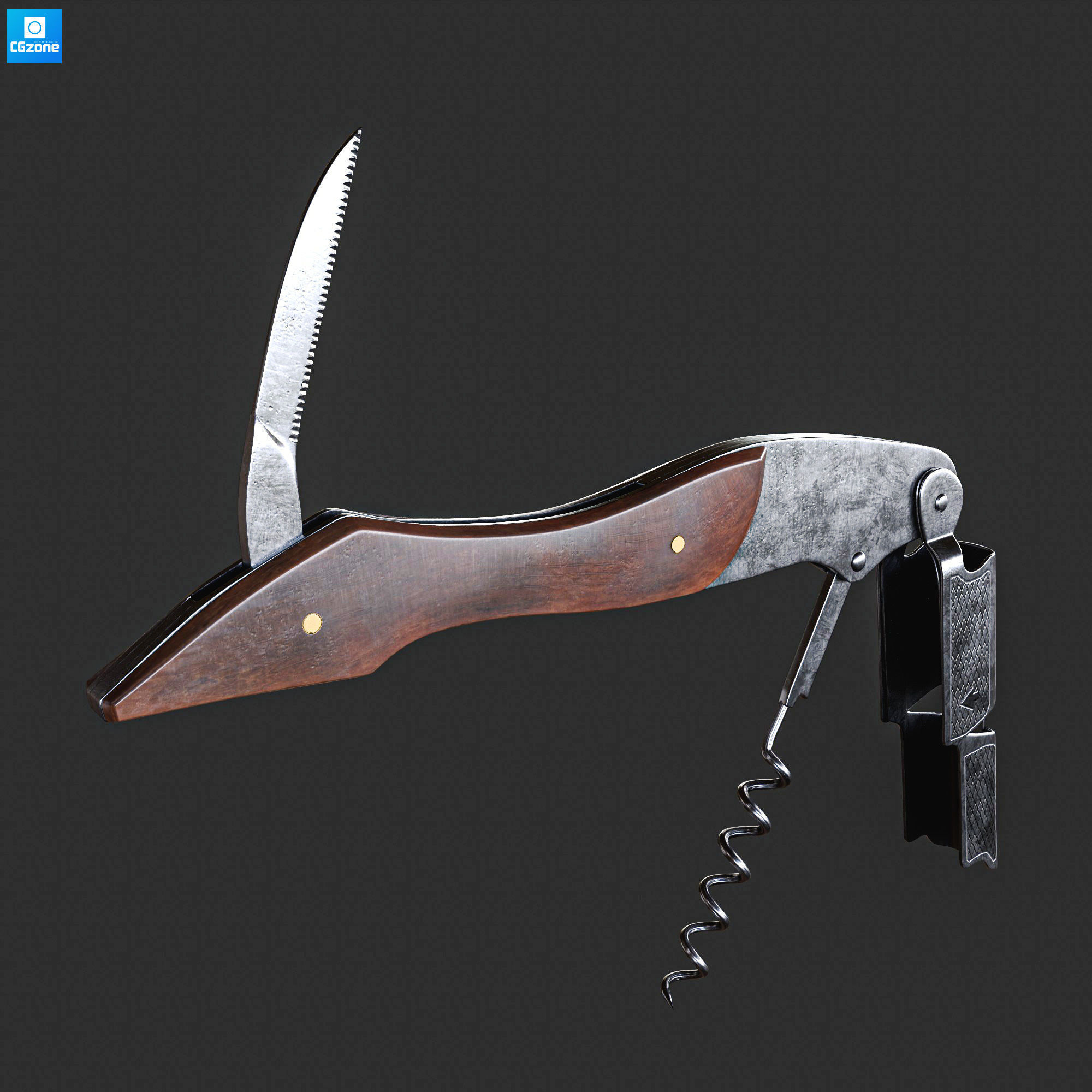 Corkscrew wooden gun Low-poly 3D model_7