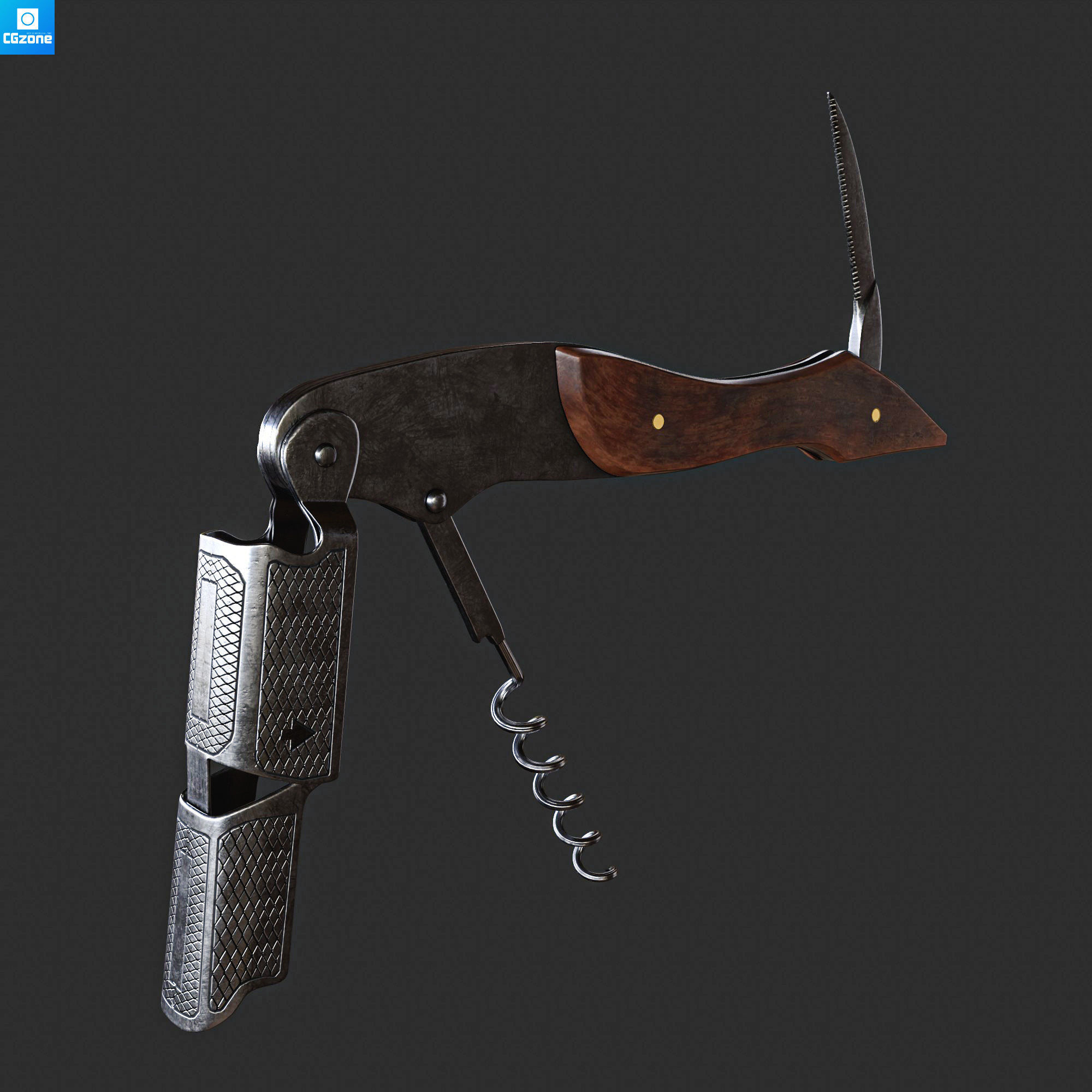 Corkscrew wooden gun Low-poly 3D model_8