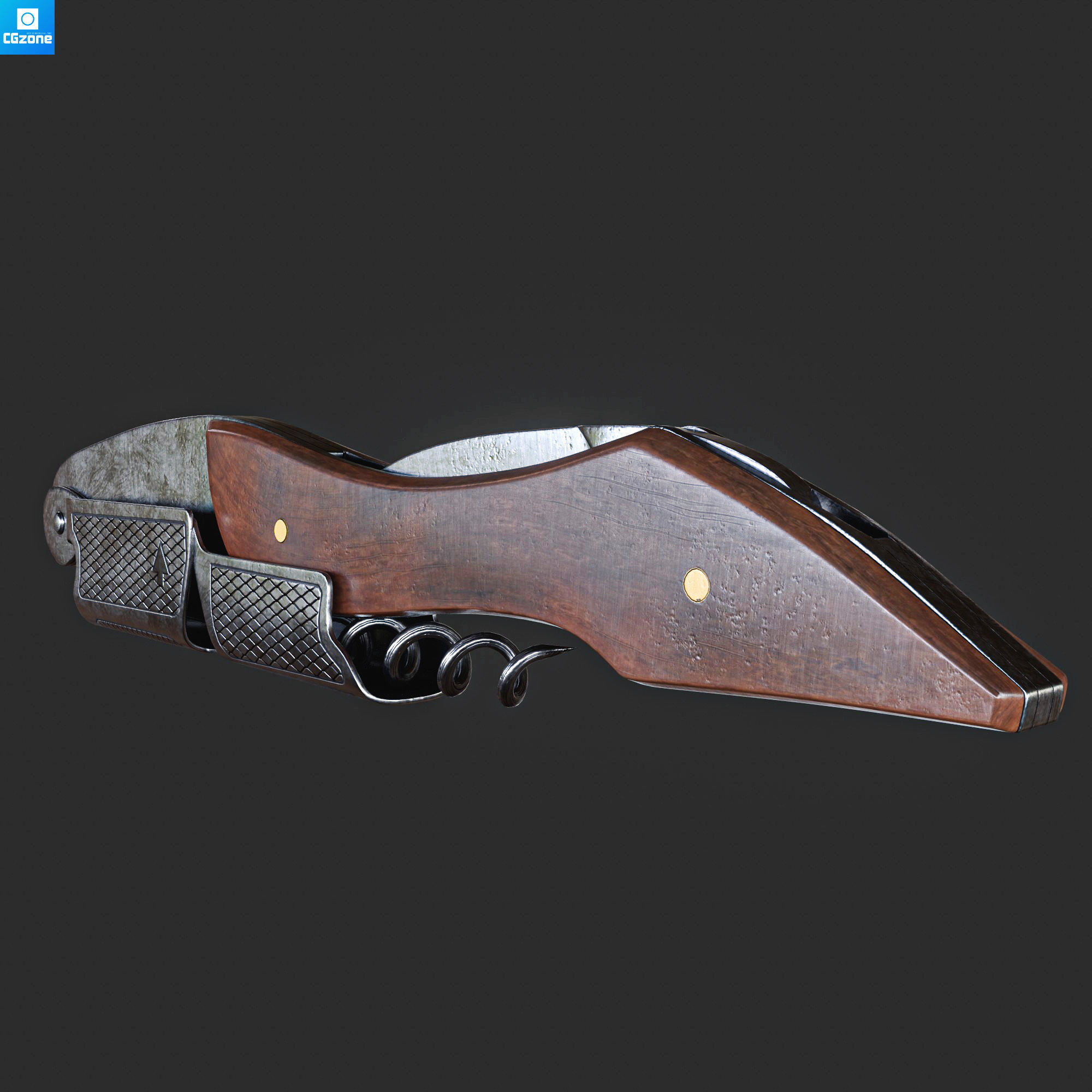 Corkscrew wooden gun Low-poly 3D model_1