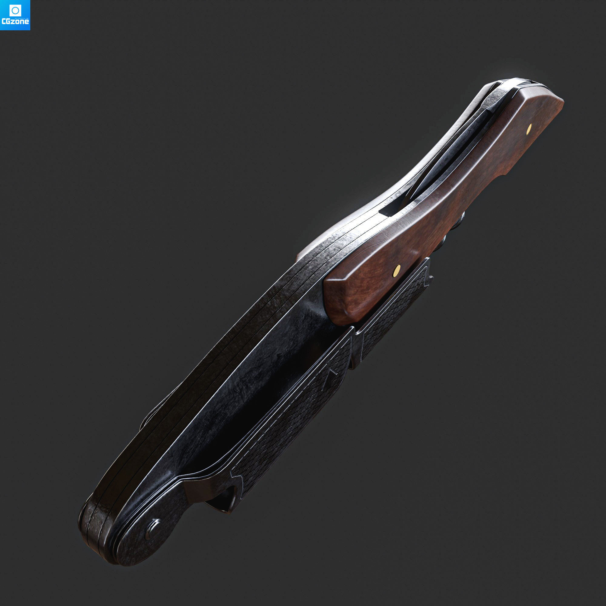 Corkscrew wooden gun Low-poly 3D model_4