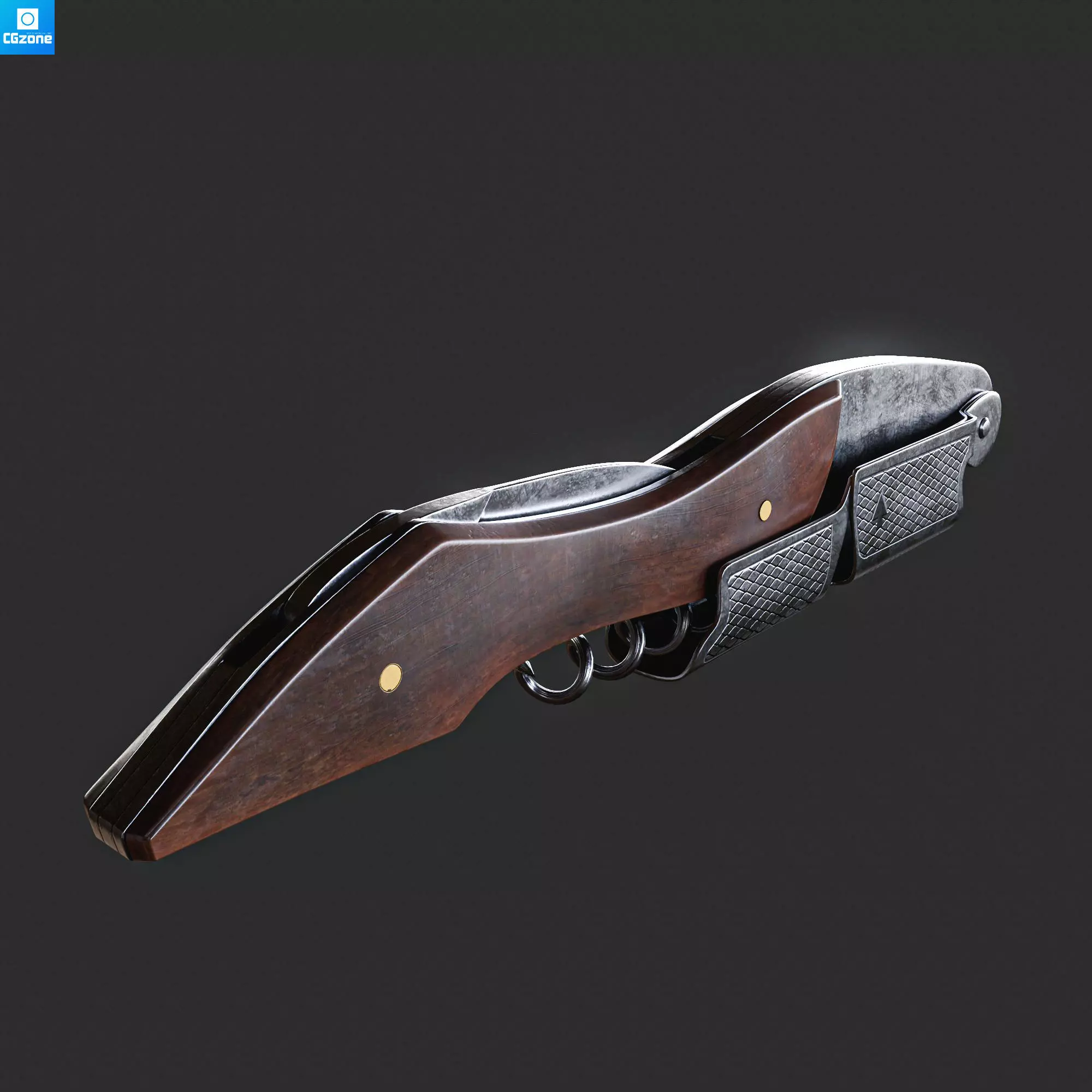 Corkscrew wooden gun Low-poly 3D model_0