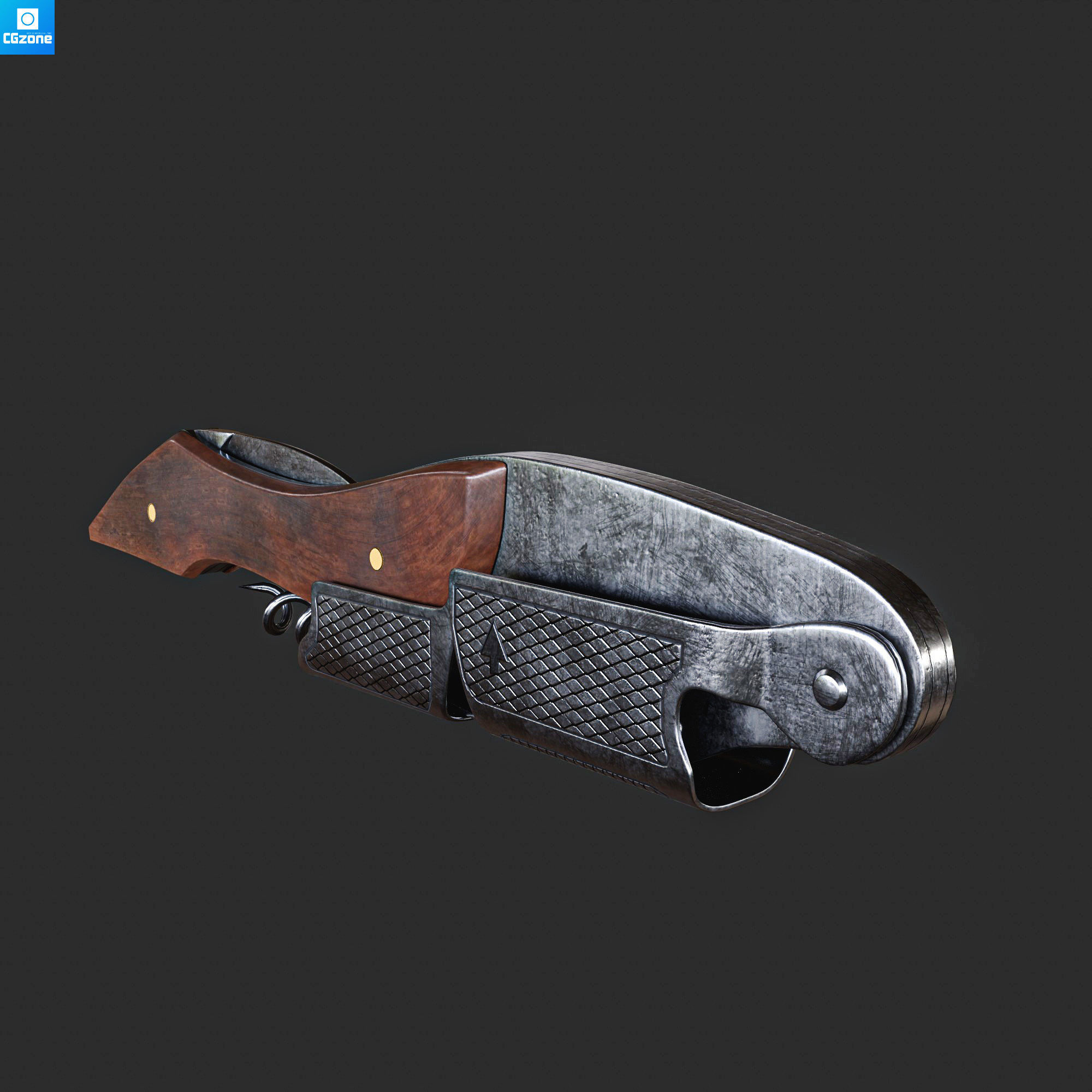 Corkscrew wooden gun Low-poly 3D model_5