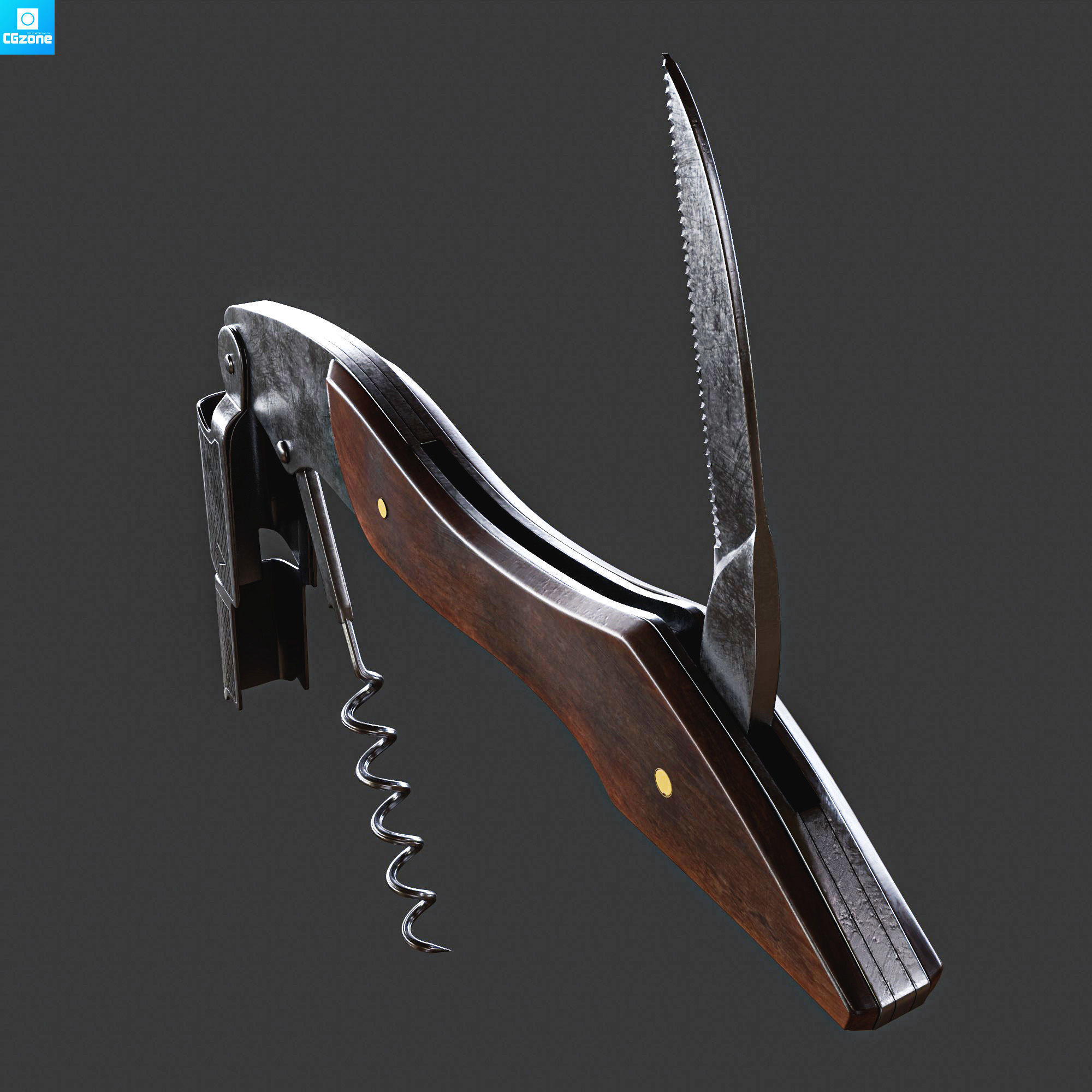 Corkscrew wooden gun Low-poly 3D model_2