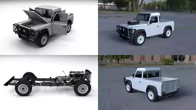 Full Land Rover Defender 90 Pick Up HDRI 3D model