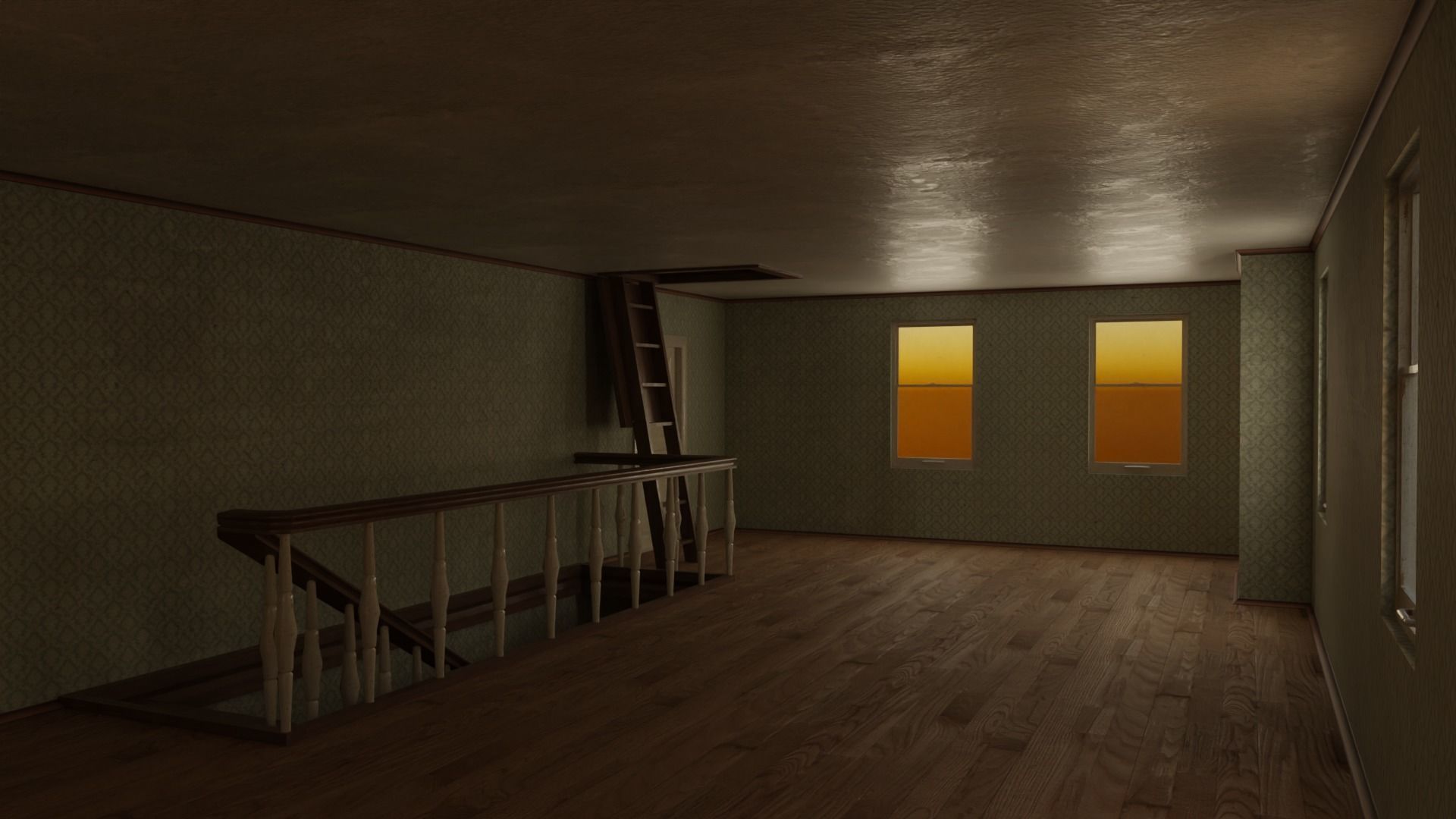 Classical American House with interior Low-poly 3D model_2