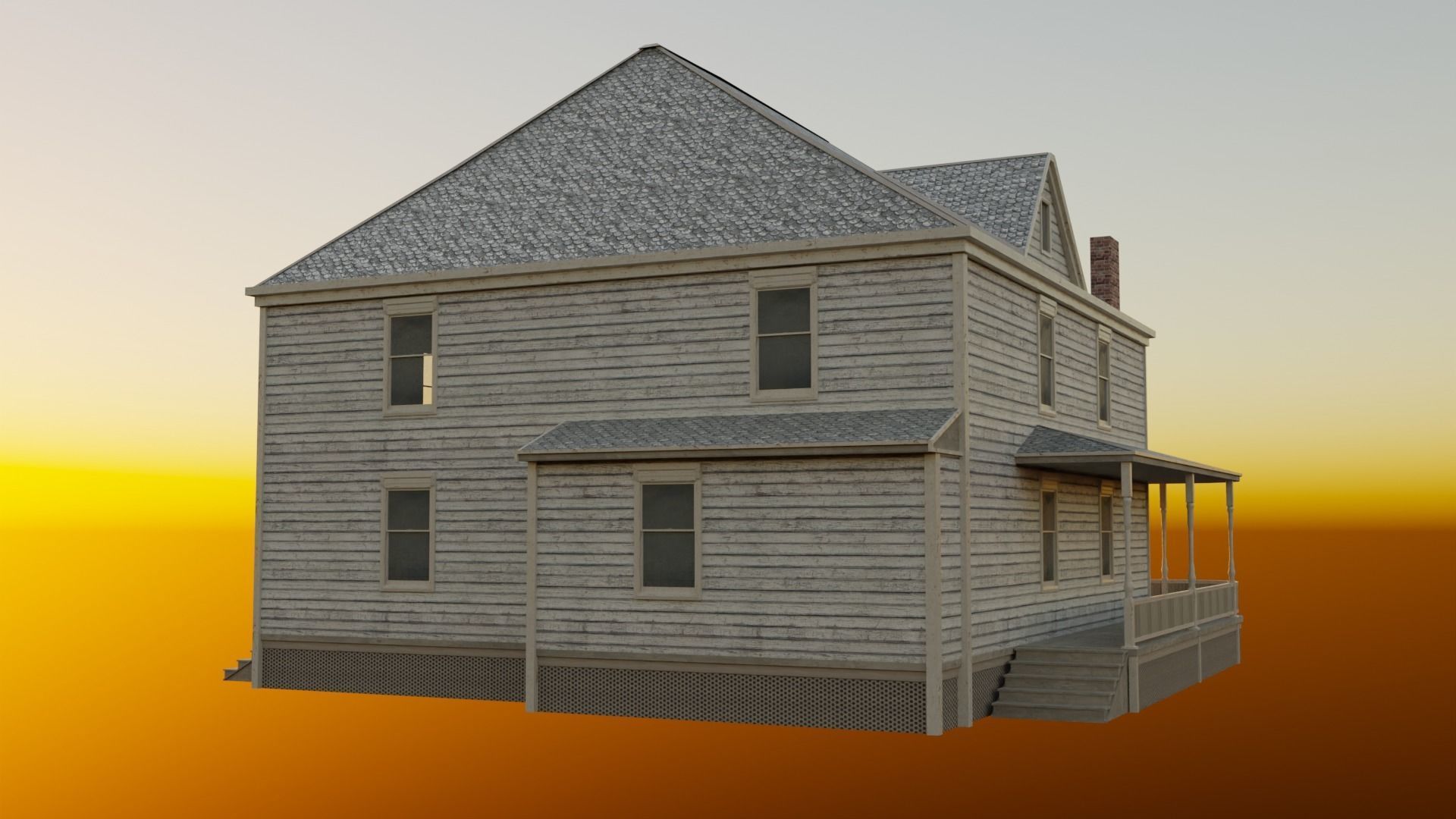 Classical American House with interior Low-poly 3D model_3