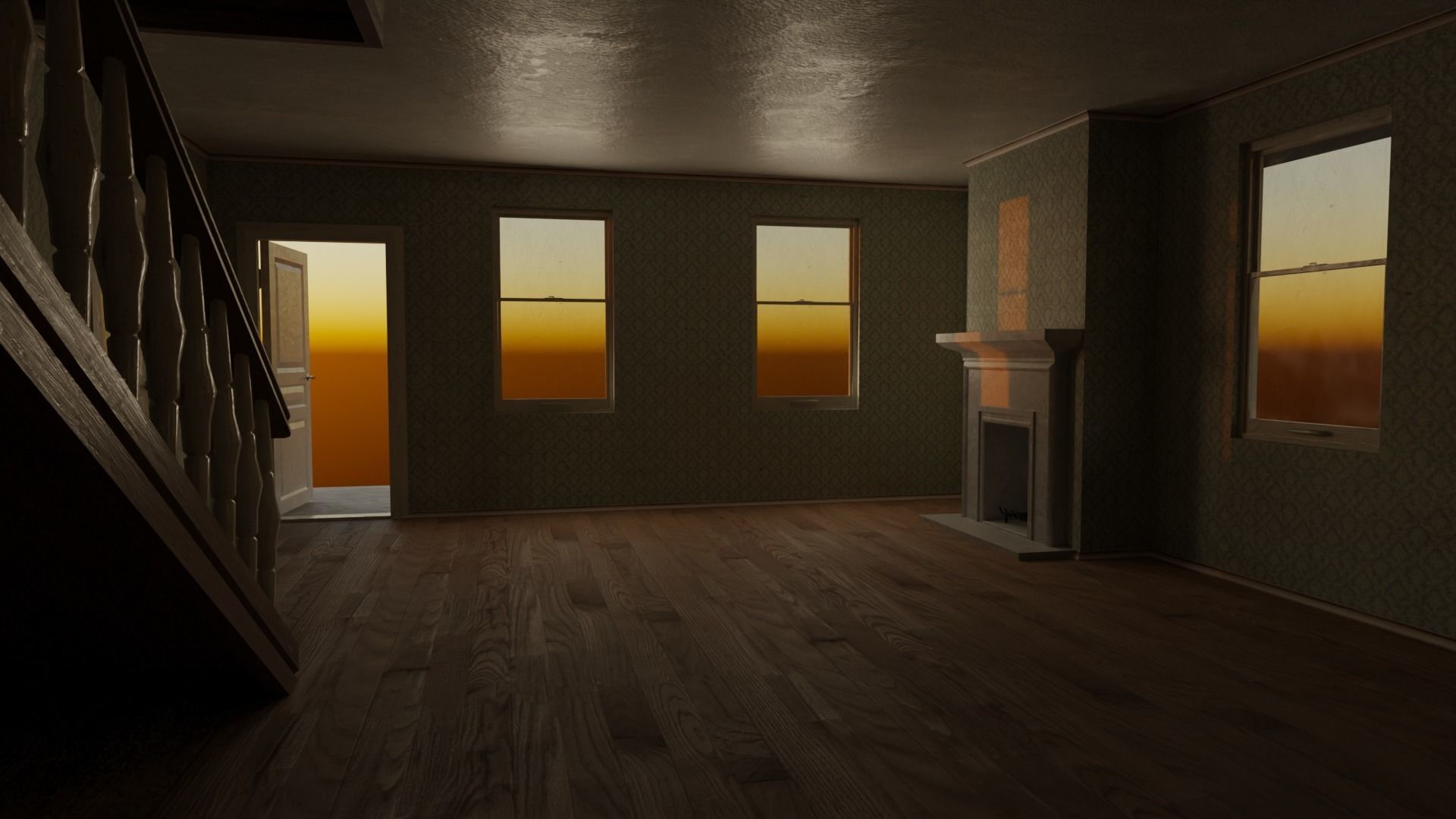 Classical American House with interior Low-poly 3D model_6