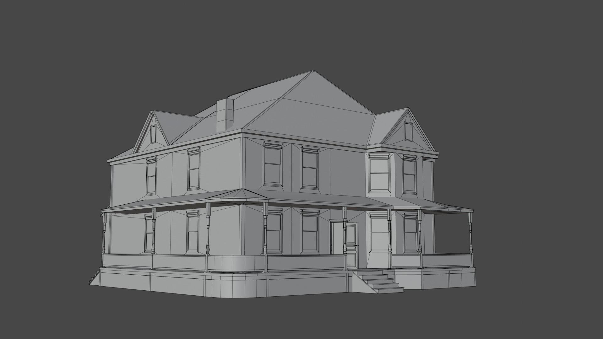 Classical American House with interior Low-poly 3D model_8