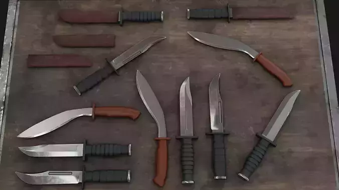 Combat Knife Collection Low-poly 3D model