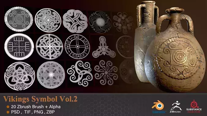 20 Viking Symbols Zbrush Brush and Alpha  vol-02
