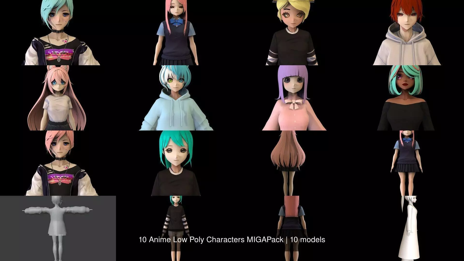 10 Anime Low Poly Characters MIGAPack 3D Model Collection_0