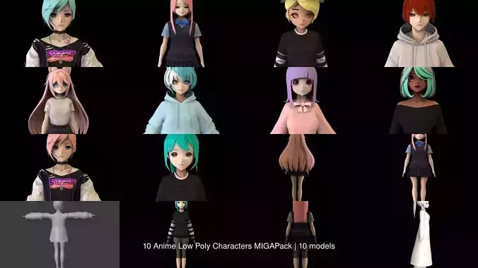 10 Anime Low Poly Characters MIGAPack 3D Model Collection