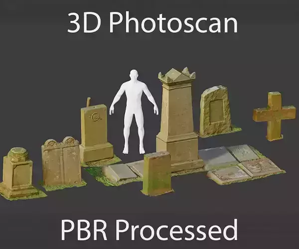 PBR 8x Gravestones Old Scanned Processed Set Low-poly 3D model