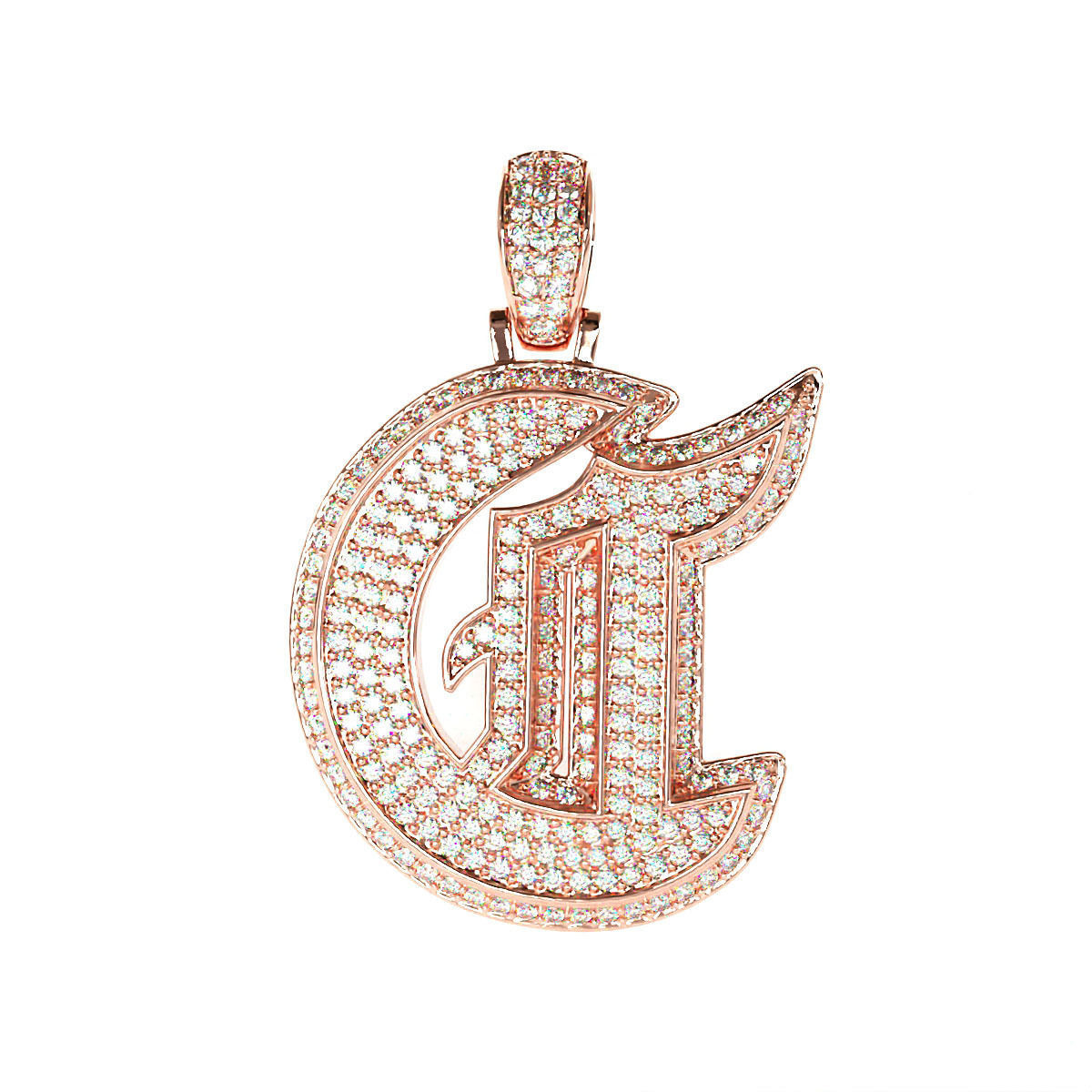 Tattoo fonts C alphabet pendent 3D print model_4