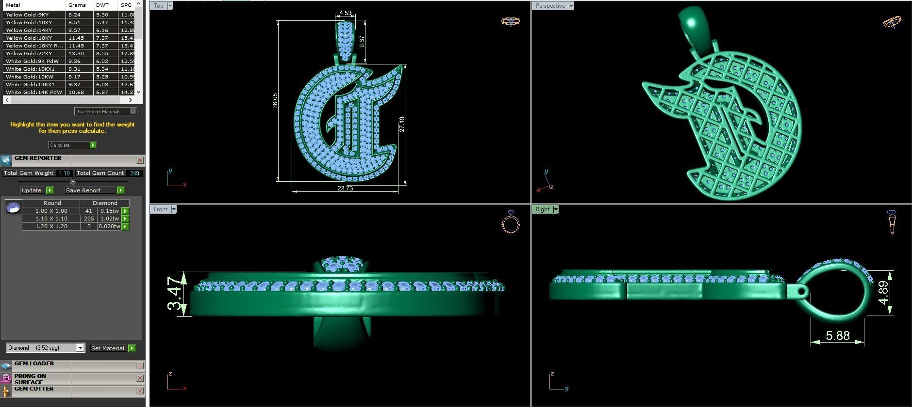 Tattoo fonts C alphabet pendent 3D print model_3