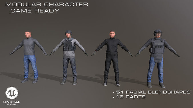 Modular Urban Soldier Low-poly 3D model
