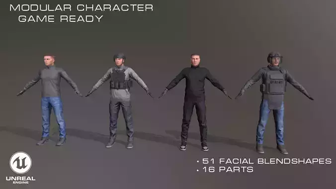 Modular Urban Soldier Low-poly 3D model