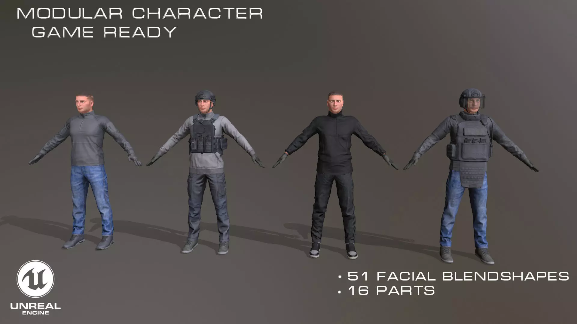 Modular Urban Soldier Low-poly 3D model_0