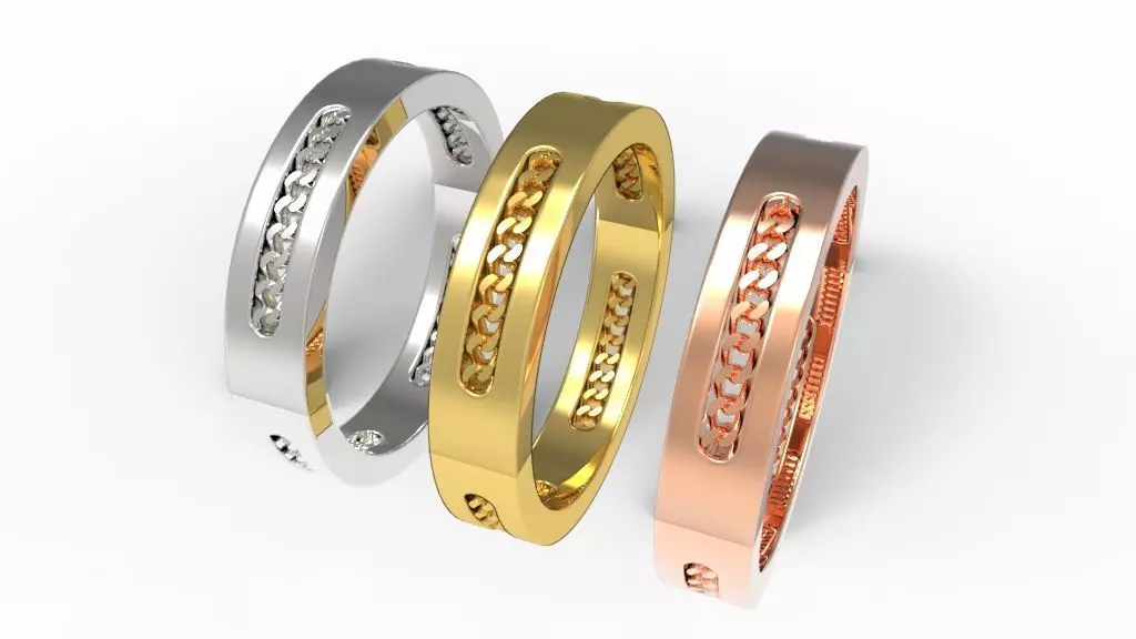 Ring Cuban Links Chain 4mm Wide with 4 Hole 3D print model_0