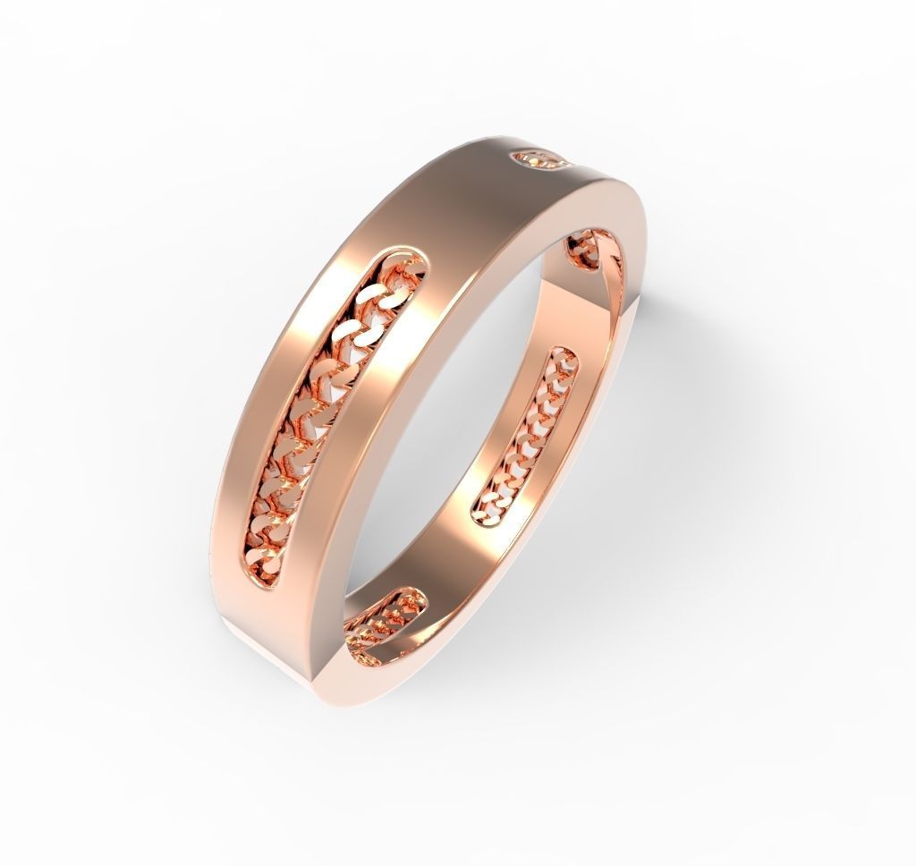 Ring Cuban Links Chain 4mm Wide with 4 Hole 3D print model_1