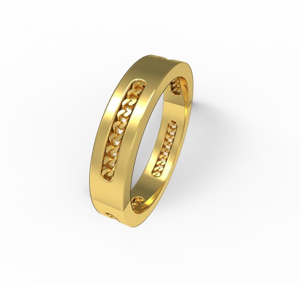 Ring Cuban Links Chain 4mm Wide with 4 Hole 3D print model_2