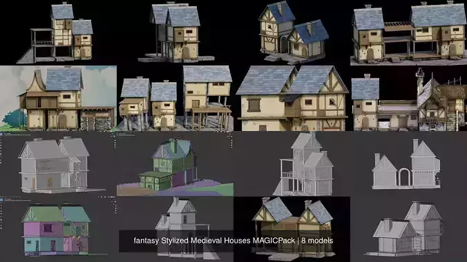 fantasy Stylized Medieval Houses MAGICPack 3D Model Collection