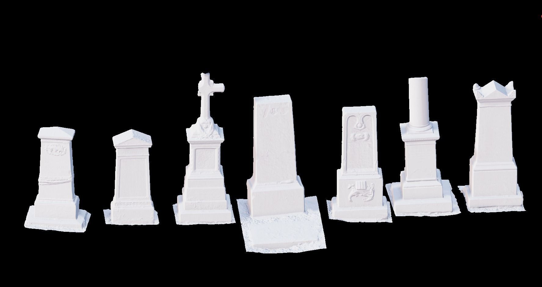 PBR 8x Gravestones Old Scanned Processed Set BIG Low-poly 3D model_3