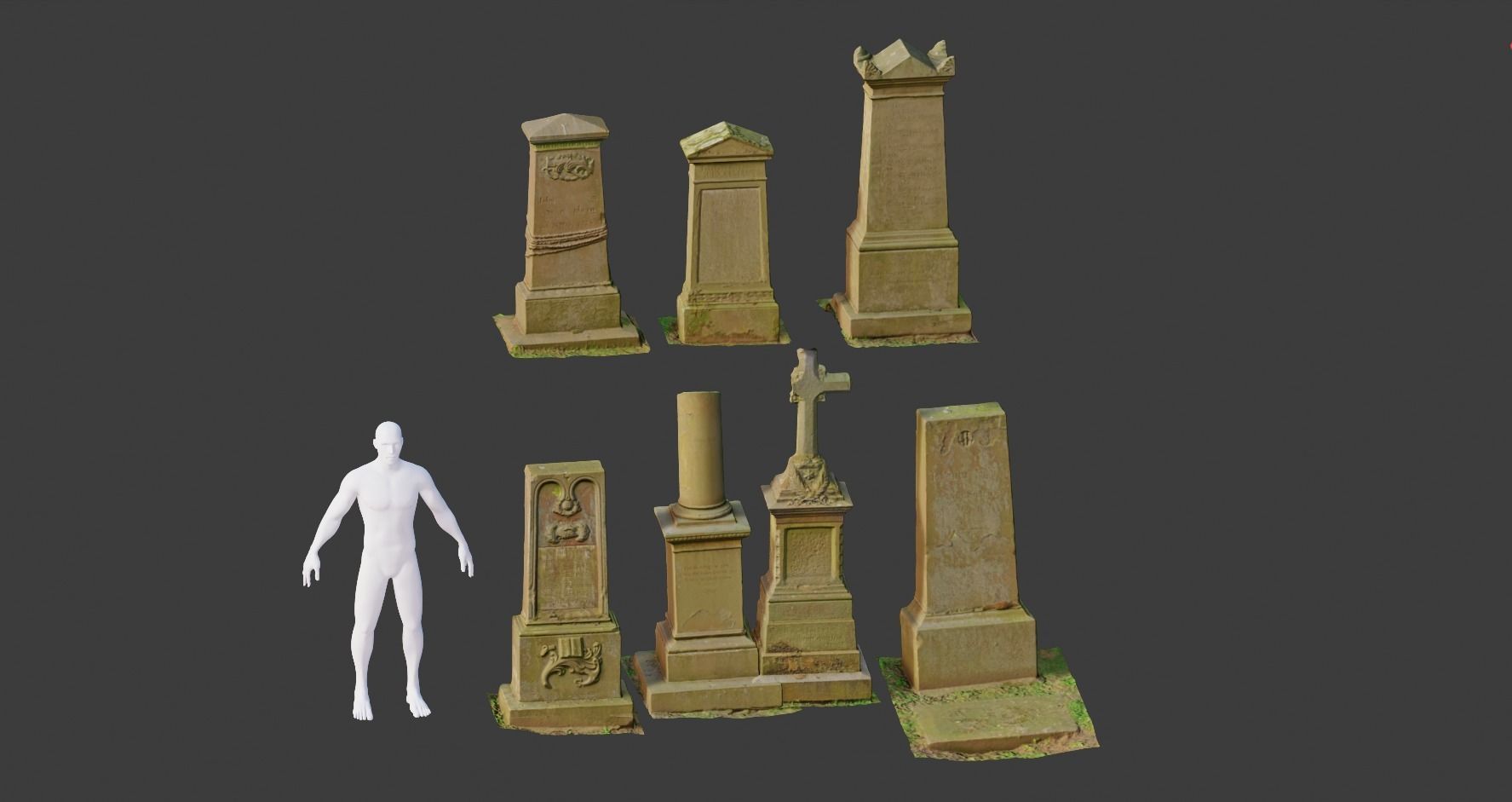 PBR 8x Gravestones Old Scanned Processed Set BIG Low-poly 3D model_16