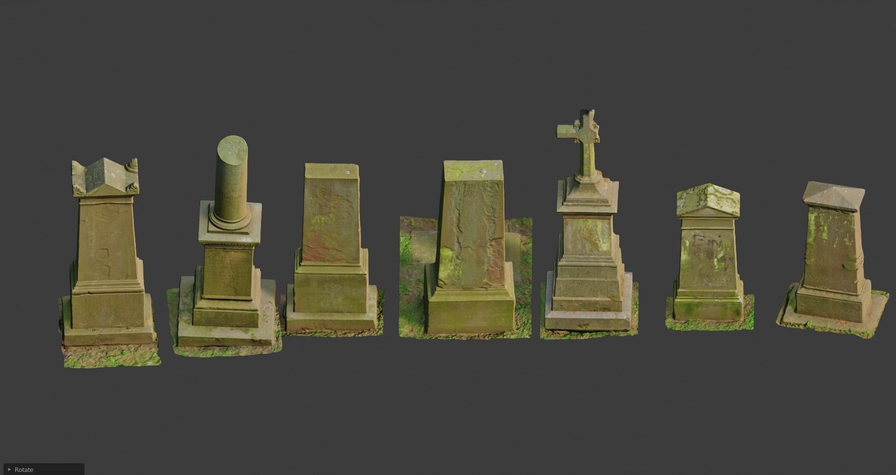 PBR 8x Gravestones Old Scanned Processed Set BIG Low-poly 3D model_6