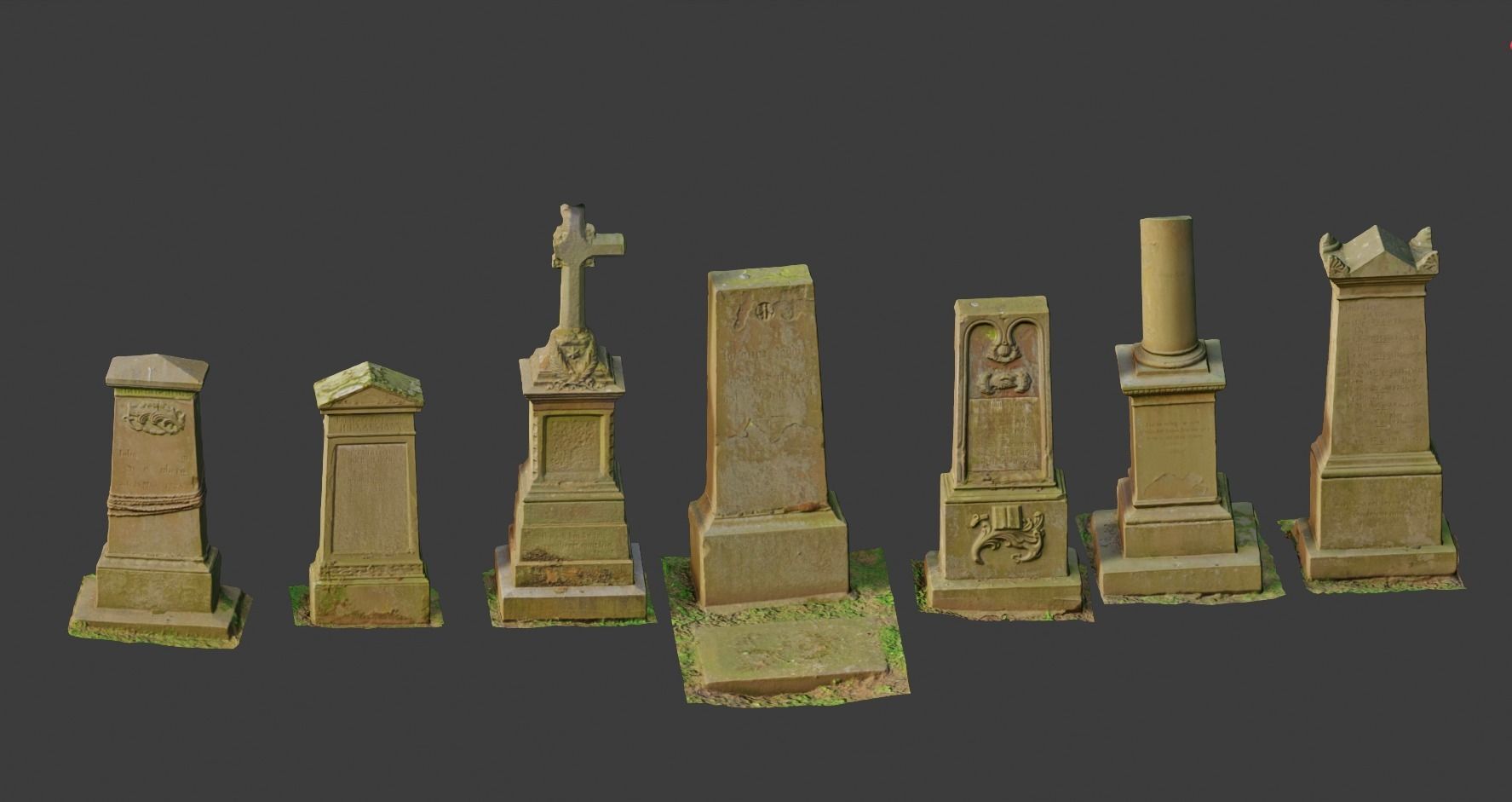 PBR 8x Gravestones Old Scanned Processed Set BIG Low-poly 3D model_1
