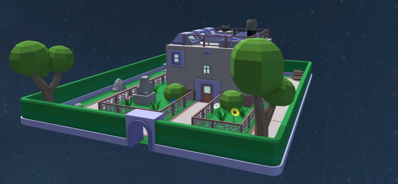 house with territory in the style of low poly  3D model_1