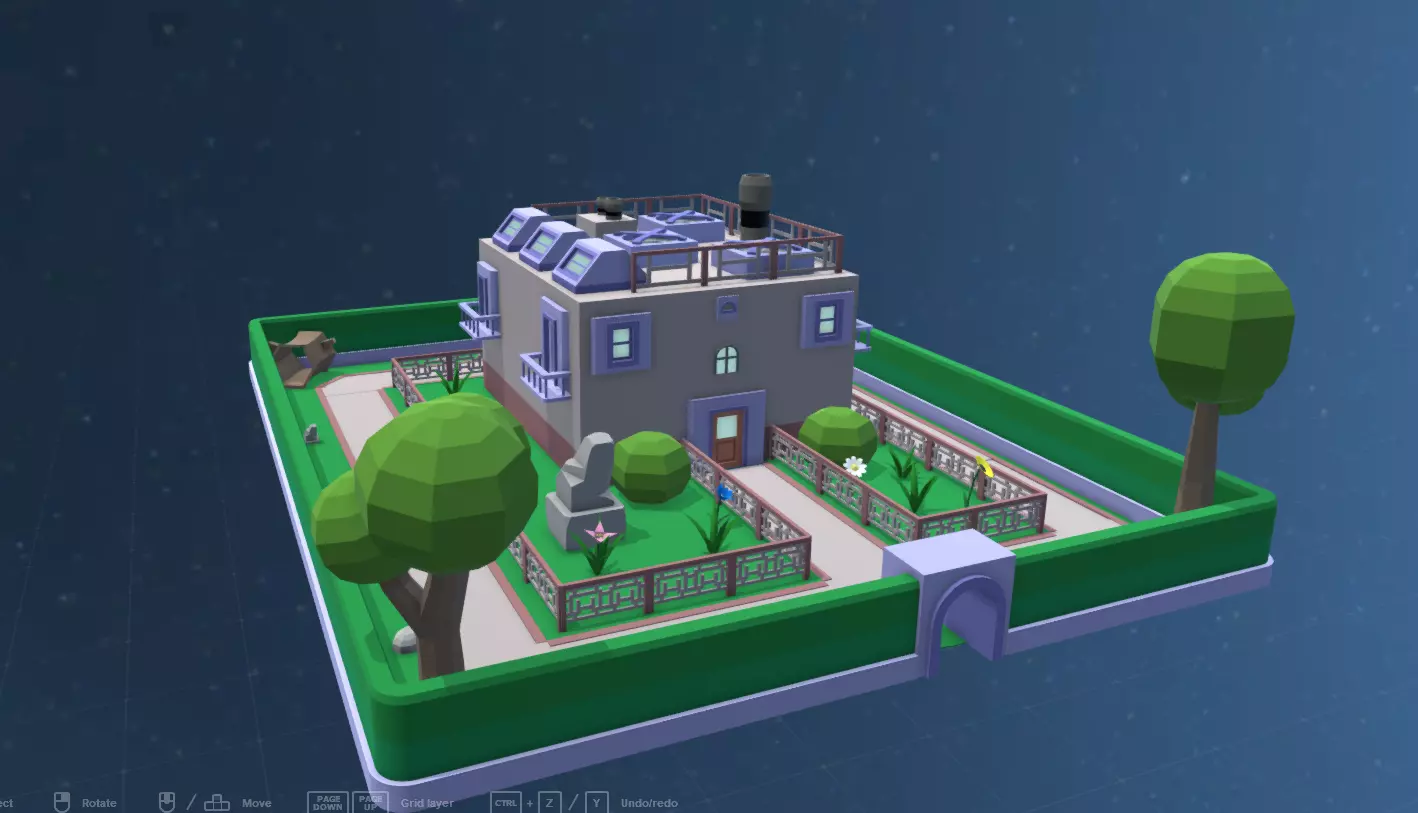 house with territory in the style of low poly  3D model_0