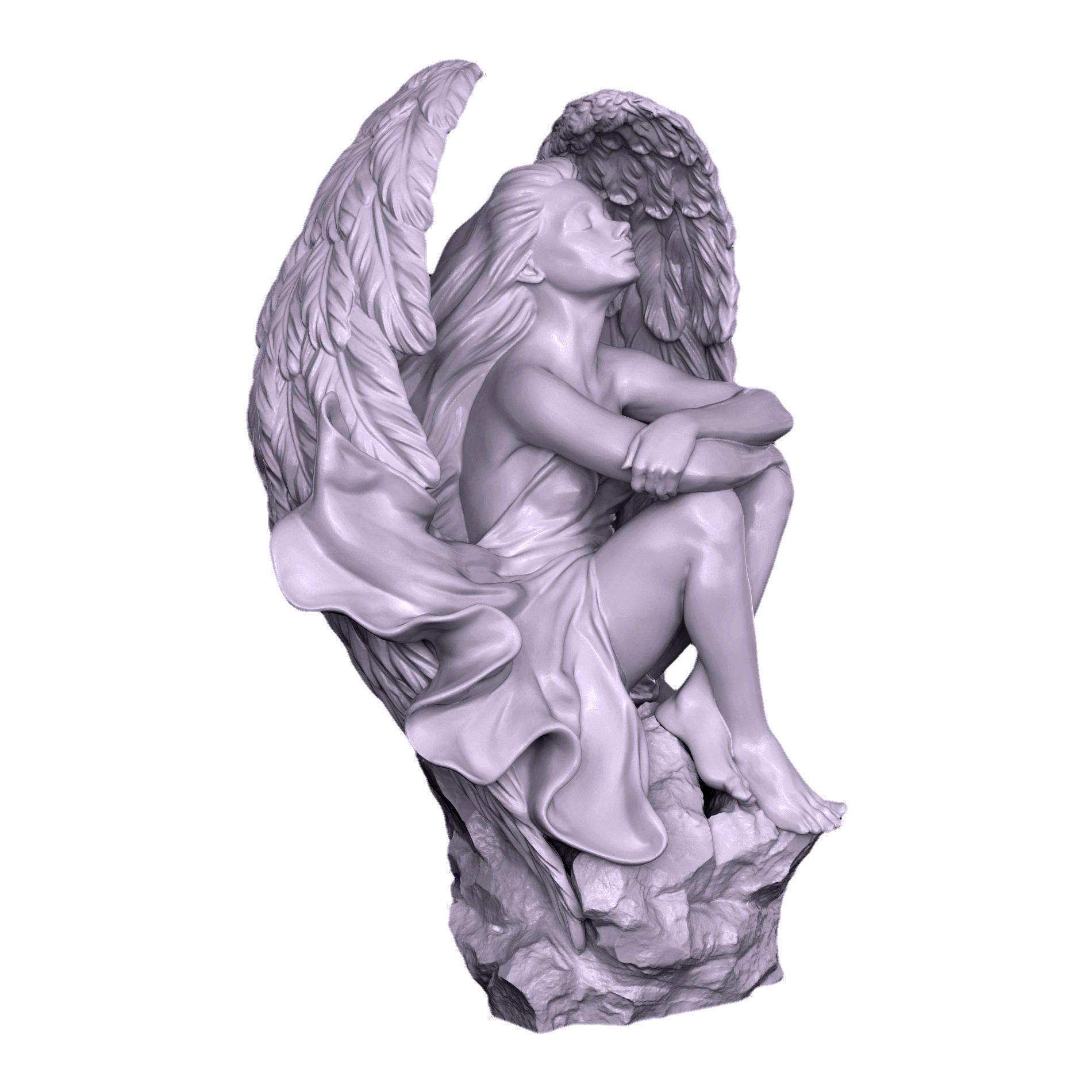 Angel 3D STL Model statue of on rock 3D model_2