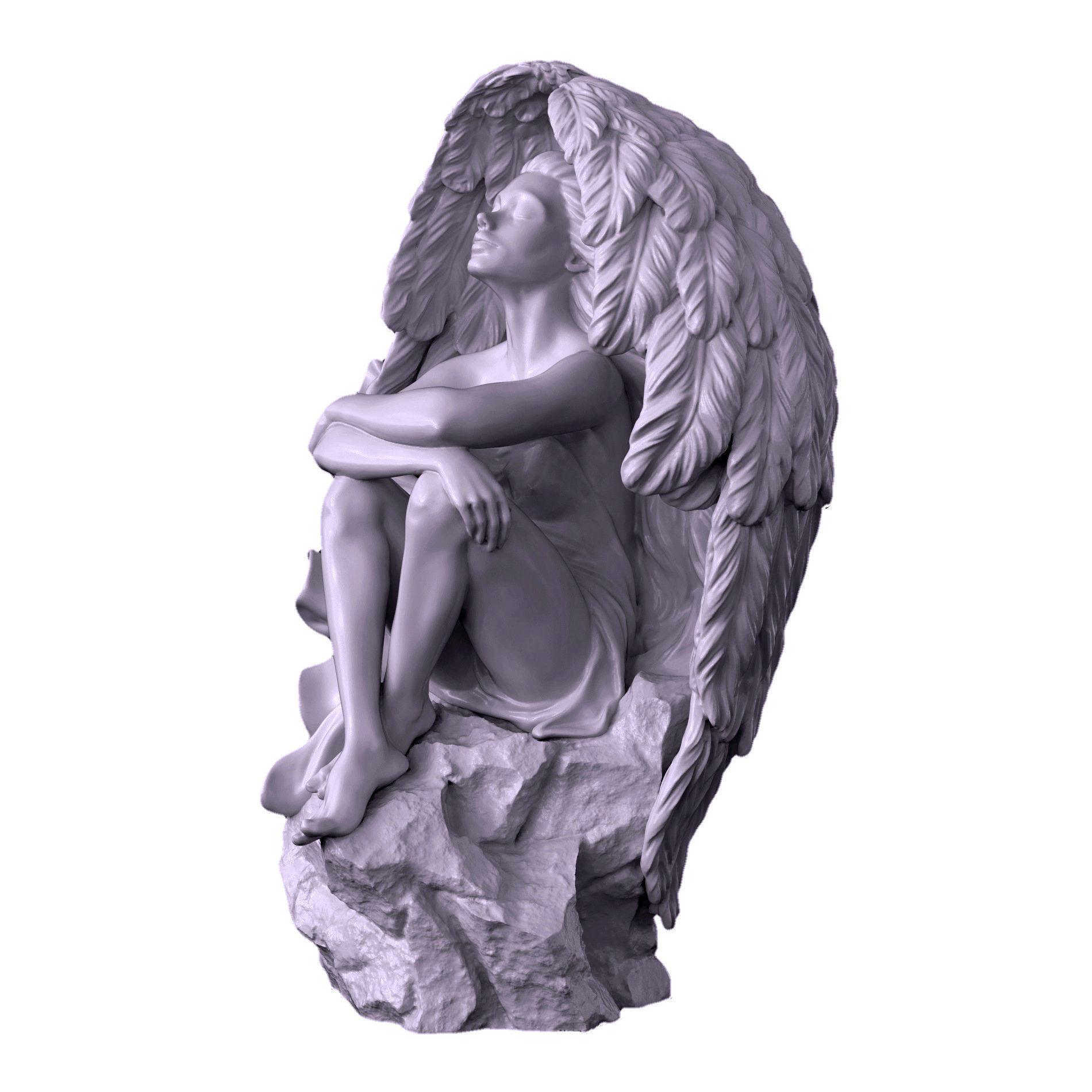 Angel 3D STL Model statue of on rock 3D model_1